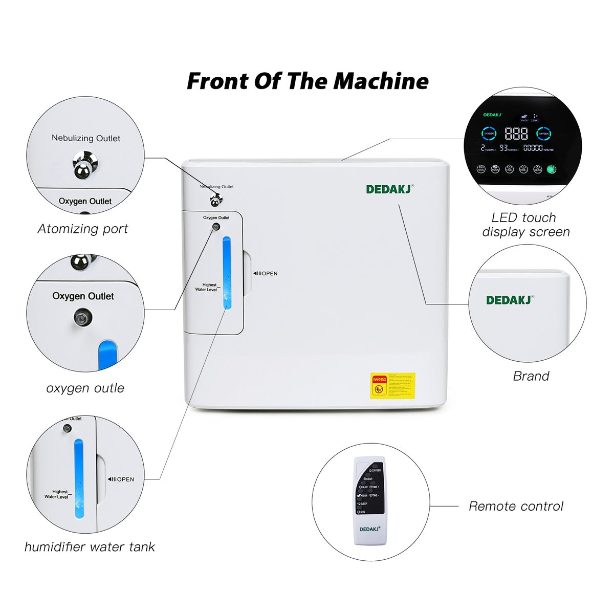 DEDAKJ 9liter continuous flow home oxygen concentrator DE-2SW