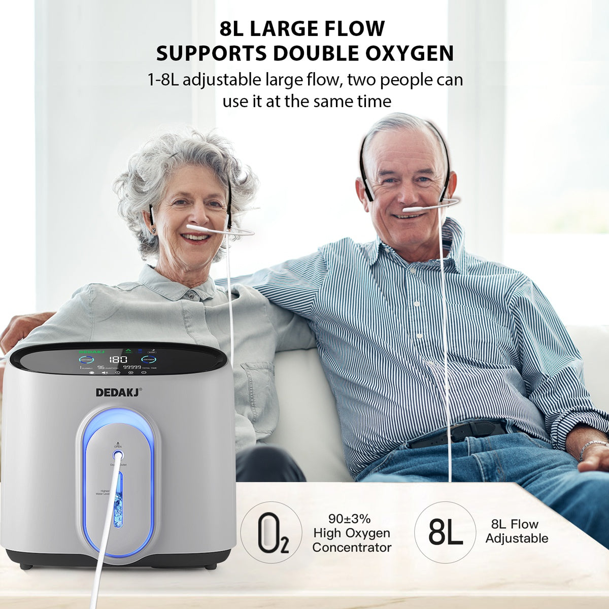 High Quality Portable 8 Liter Oxygen Concentrator Home Continuous Flow O2 Therapy Supply Concentrador De Oxigeno DEDAKJ Oxygene Concentrator