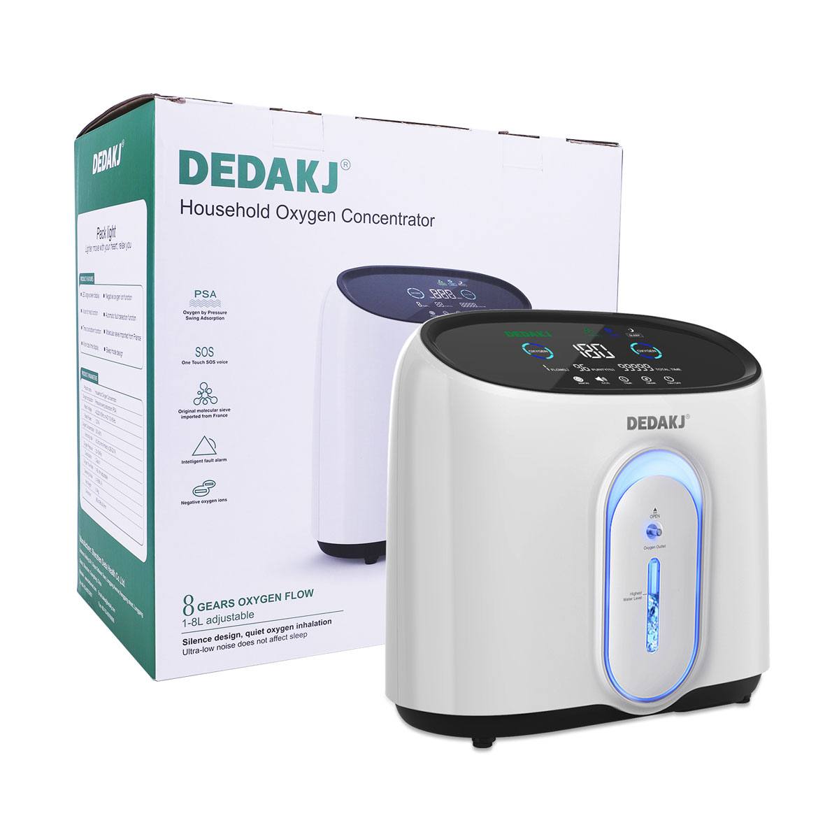 High Quality Portable 8 Liter Oxygen Concentrator Home Continuous Flow O2 Therapy Supply Concentrador De Oxigeno DEDAKJ Oxygene Concentrator