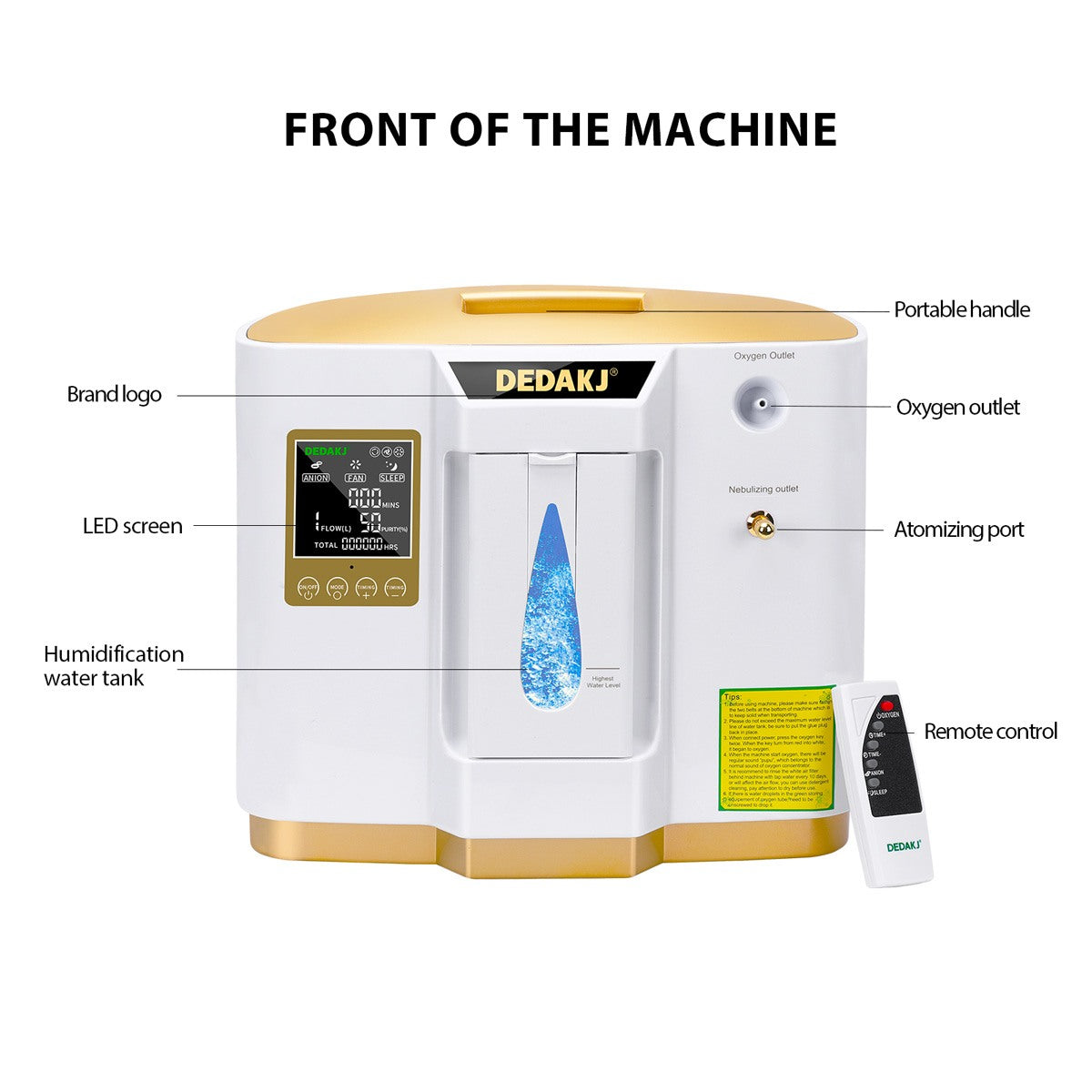 DEDAKJ 7liter continuous flow home oxygen concentrator DE-1LW