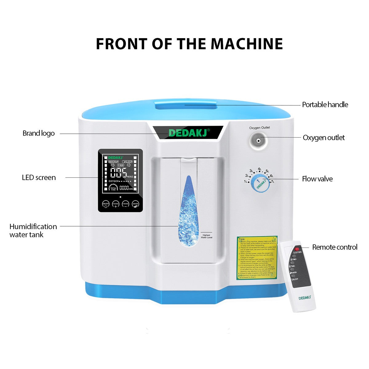 Buy DEDAKJ 7 Liter Continuous Flow Oxygen Concentrator DE-1A 1B ddt Portable Oxygen Generator Machine for Home Oxygen Therapy