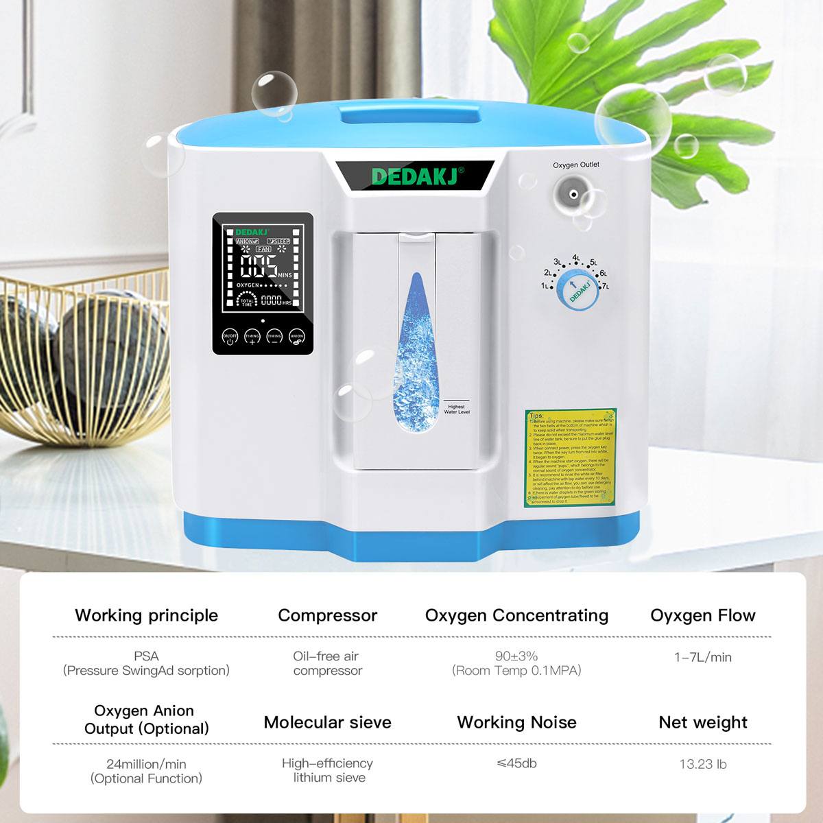 Buy DEDAKJ 7 Liter Continuous Flow Oxygen Concentrator DE-1A 1B ddt Portable Oxygen Generator Machine for Home Oxygen Therapy