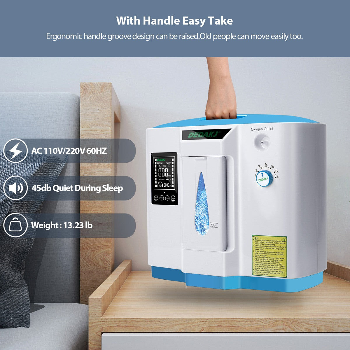 Buy DEDAKJ 7 Liter Continuous Flow Oxygen Concentrator DE-1A 1B ddt Portable Oxygen Generator Machine for Home Oxygen Therapy
