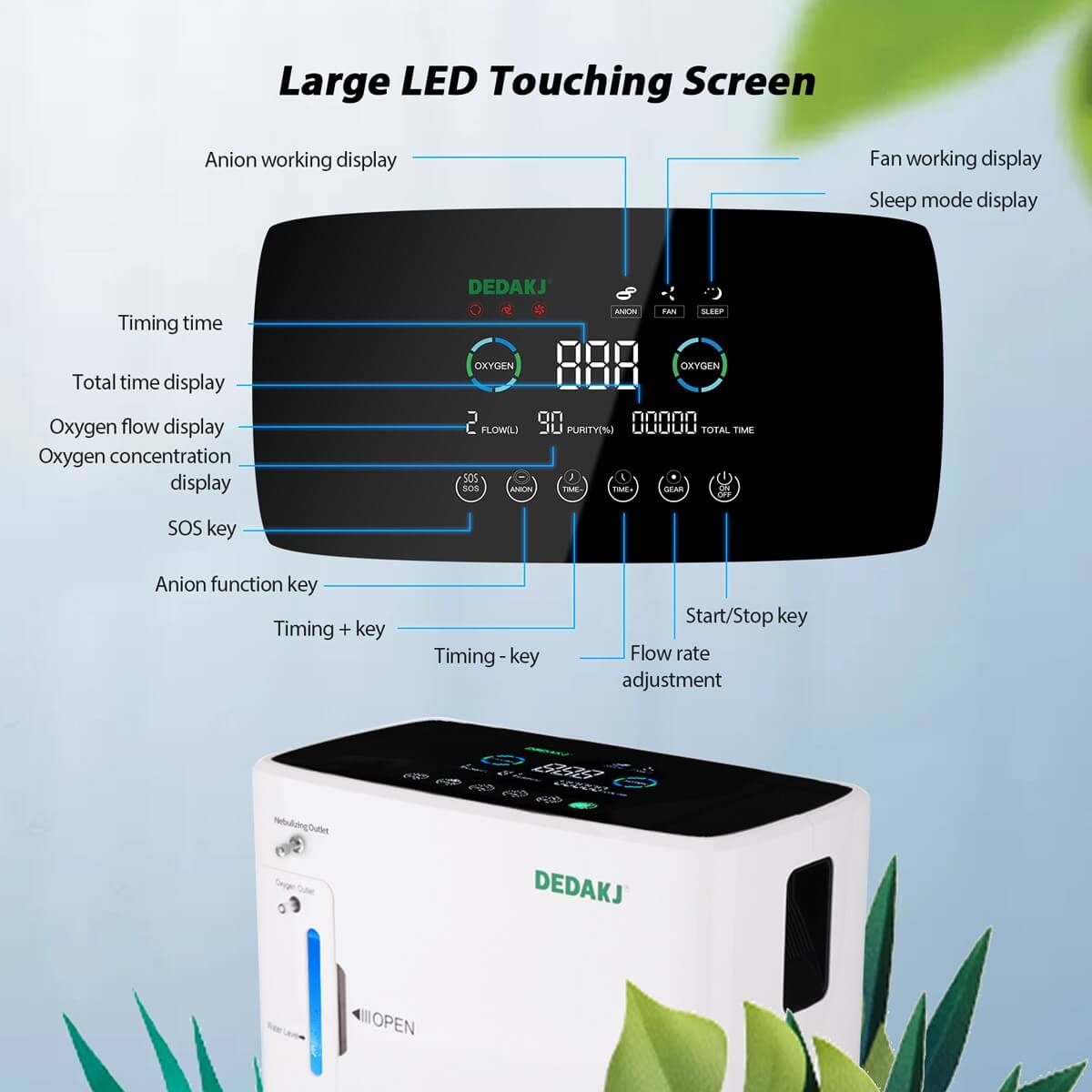 DEDAKJ 9 LPM High Purity Continuous Flow Oxygen Concentrator for Home Personal Use Portable O2 Making Machine Concentrador Maquina De Oxígeno Portátil