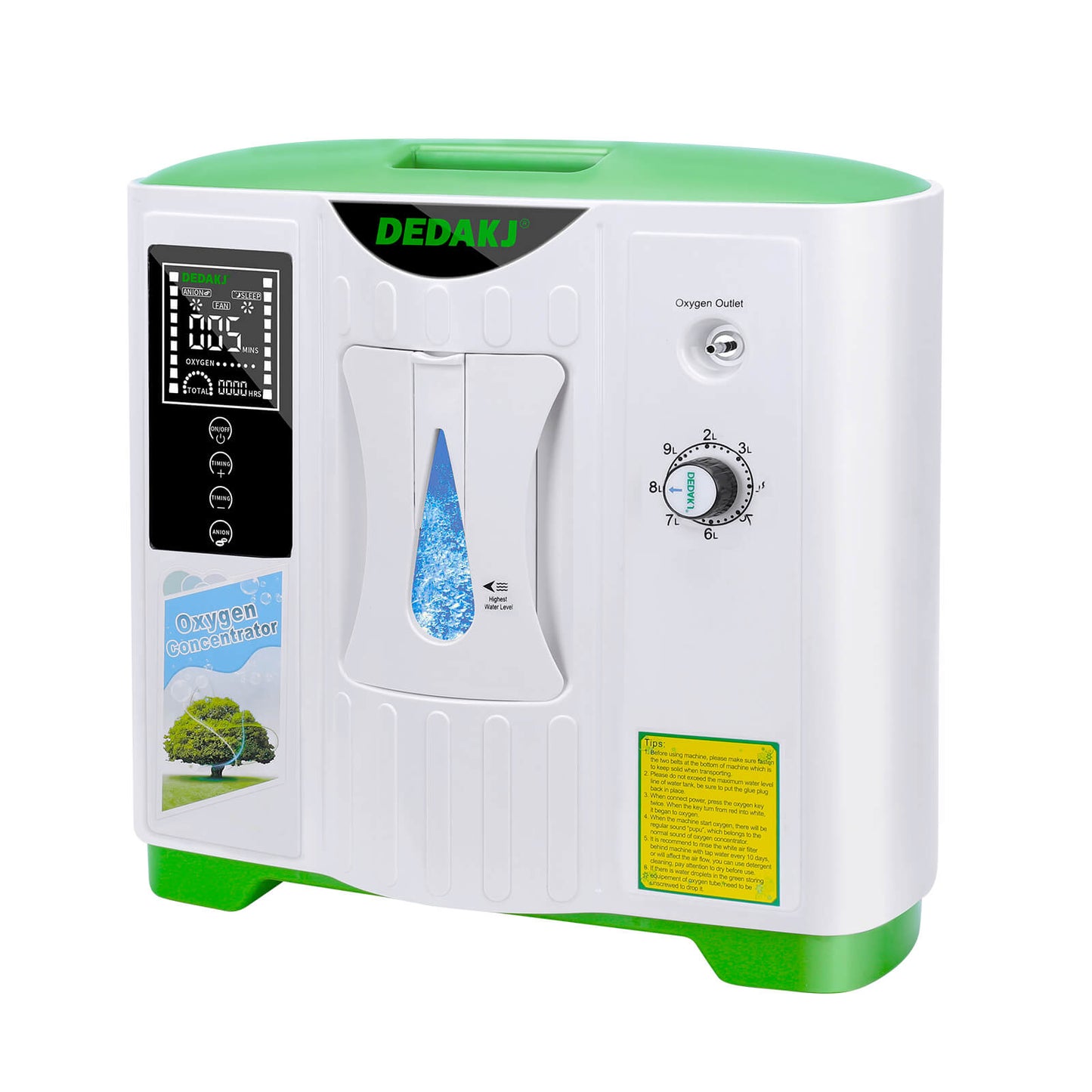 DEDAKJ 9 LPM Powerful Home Oxygen Concentrator 93% High Purity Portable Continuous Flow Rate Travel Oxygen Concentrator DE-2A