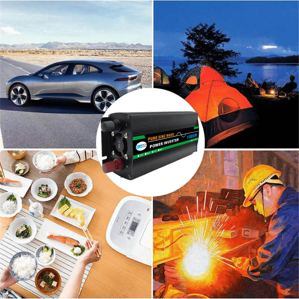 Inversor de potencia de coche-12V a 110V Convertidor de potencia de onda sinusoidal pura de 2000 vatios Compacto DC a CA Inversor de energía de coche Compatible con la máquina de oxígeno concentrador de oxígeno