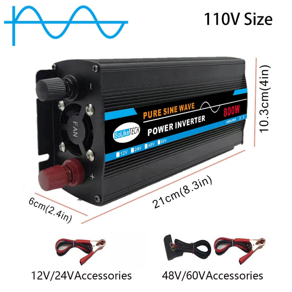 Inversor de potencia de coche-12V a 110V Convertidor de potencia de onda sinusoidal pura de 2000 vatios Compacto DC a CA Inversor de energía de coche Compatible con la máquina de oxígeno concentrador de oxígeno