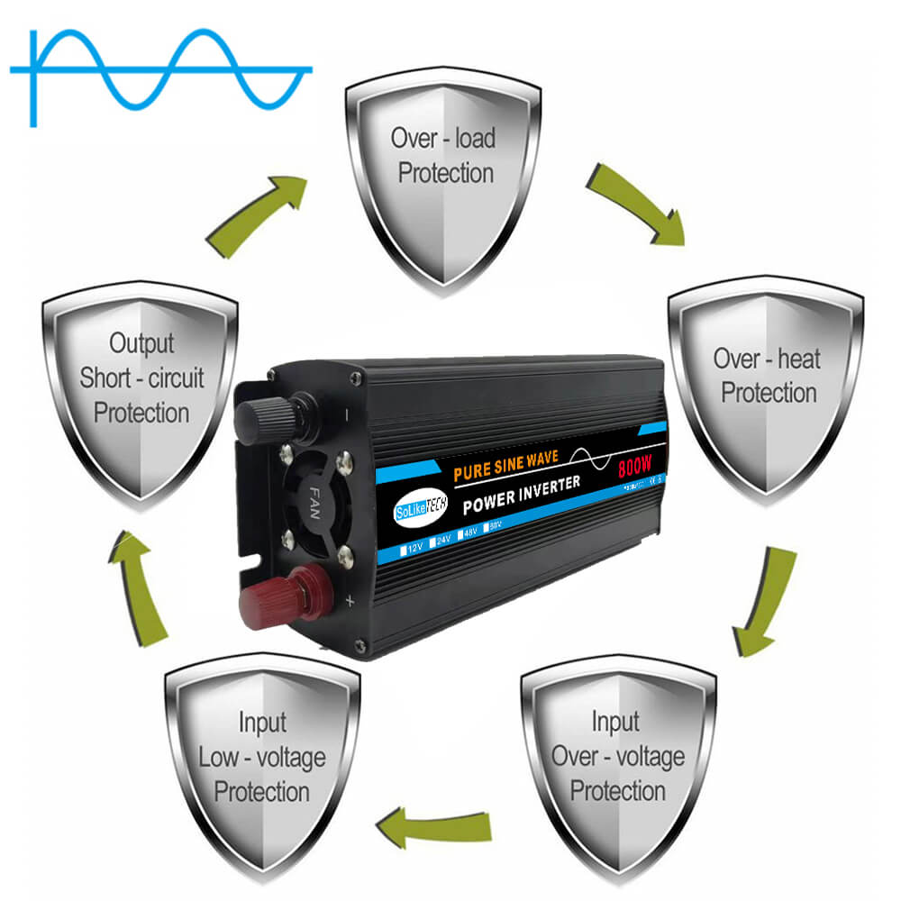Inversor de potencia de coche-12V a 110V Convertidor de potencia de onda sinusoidal pura de 2000 vatios Compacto DC a CA Inversor de energía de coche Compatible con la máquina de oxígeno concentrador de oxígeno
