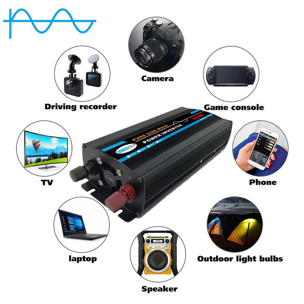 Inversor de potencia de coche-12V a 110V Convertidor de potencia de onda sinusoidal pura de 2000 vatios Compacto DC a CA Inversor de energía de coche Compatible con la máquina de oxígeno concentrador de oxígeno