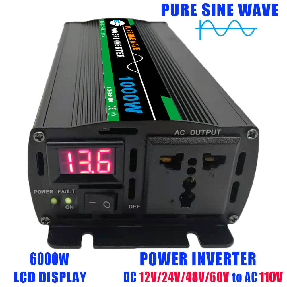 Inversor de potencia de coche-12V a 110V Convertidor de potencia de onda sinusoidal pura de 2000 vatios Compacto DC a CA Inversor de energía de coche Compatible con la máquina de oxígeno concentrador de oxígeno