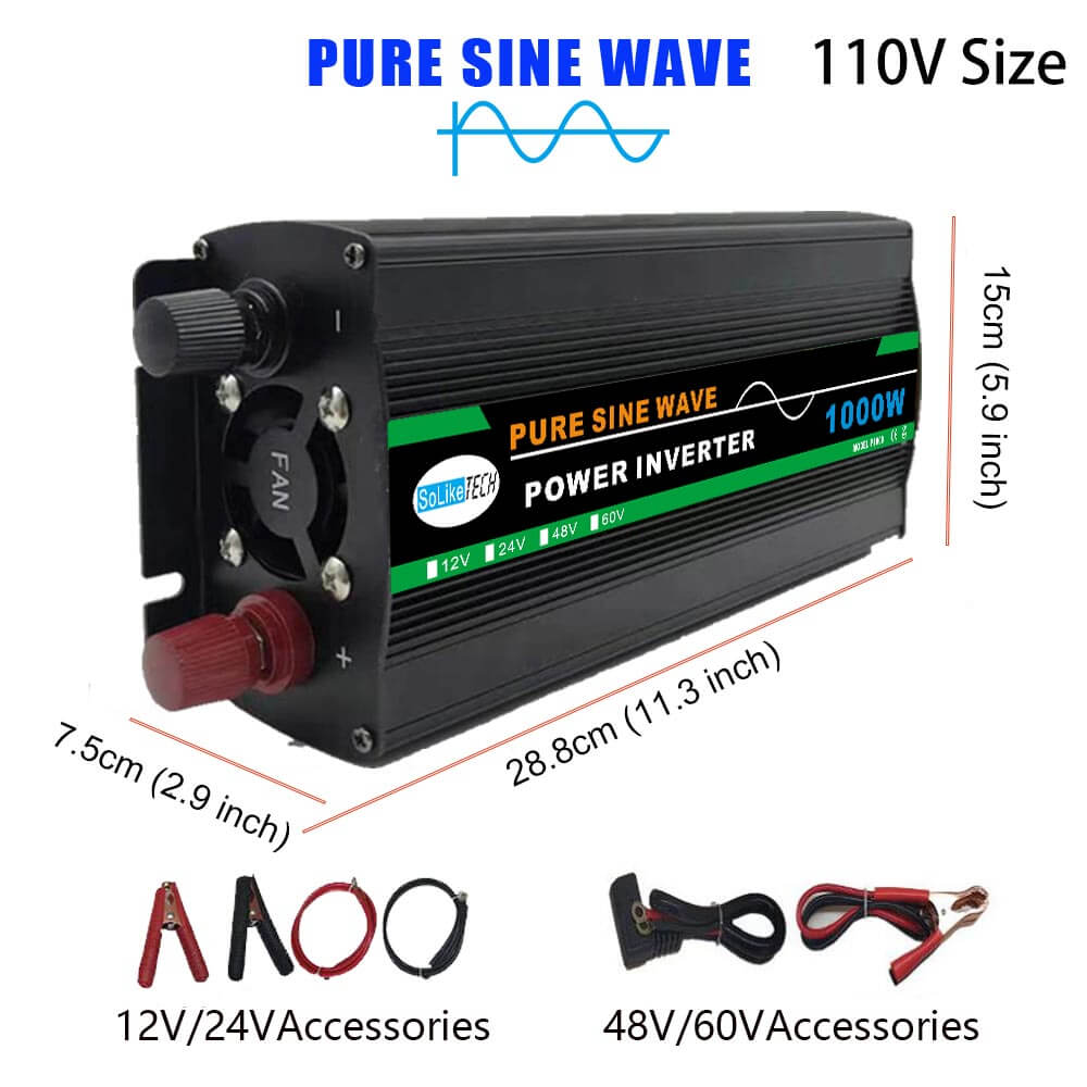 Inversor de potencia de coche-12V a 110V Convertidor de potencia de onda sinusoidal pura de 2000 vatios Compacto DC a CA Inversor de energía de coche Compatible con la máquina de oxígeno concentrador de oxígeno