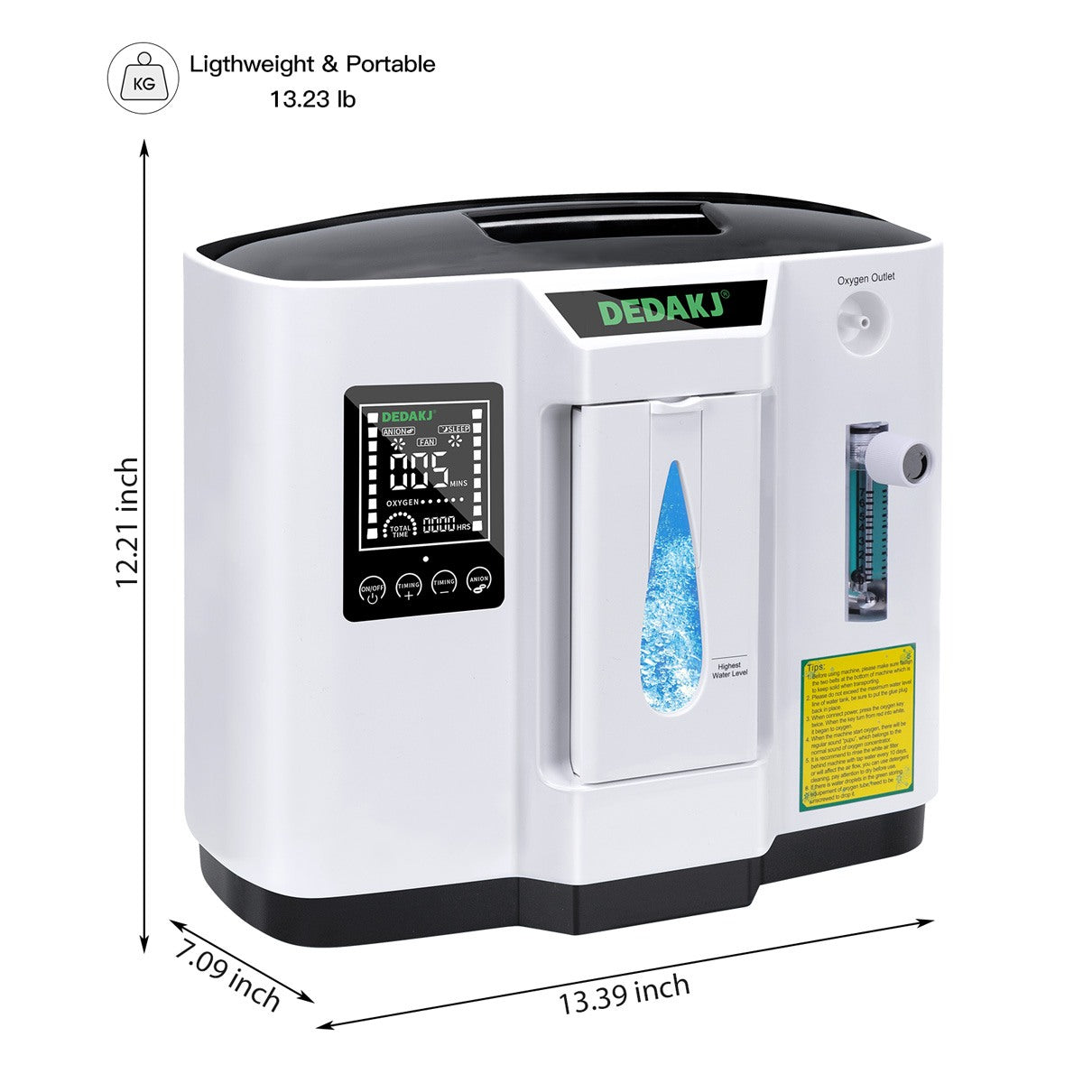 7 Liters 93% High Concentration Continuous Flow Home Oxygen Concentrator DEDAKJ Portable Oxygen Generator without Nebulizer Function 110V/220V DE-1A