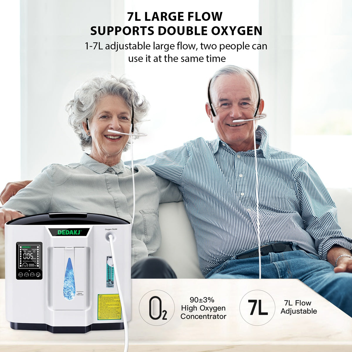 7 Liters 93% High Concentration Continuous Flow Home Oxygen Concentrator DEDAKJ Portable Oxygen Generator without Nebulizer Function 110V/220V DE-1A