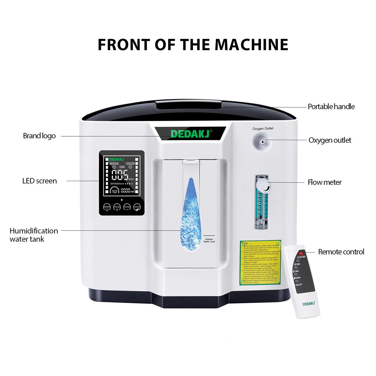 7 Liters 93% High Concentration Continuous Flow Home Oxygen Concentrator DEDAKJ Portable Oxygen Generator without Nebulizer Function 110V/220V DE-1A