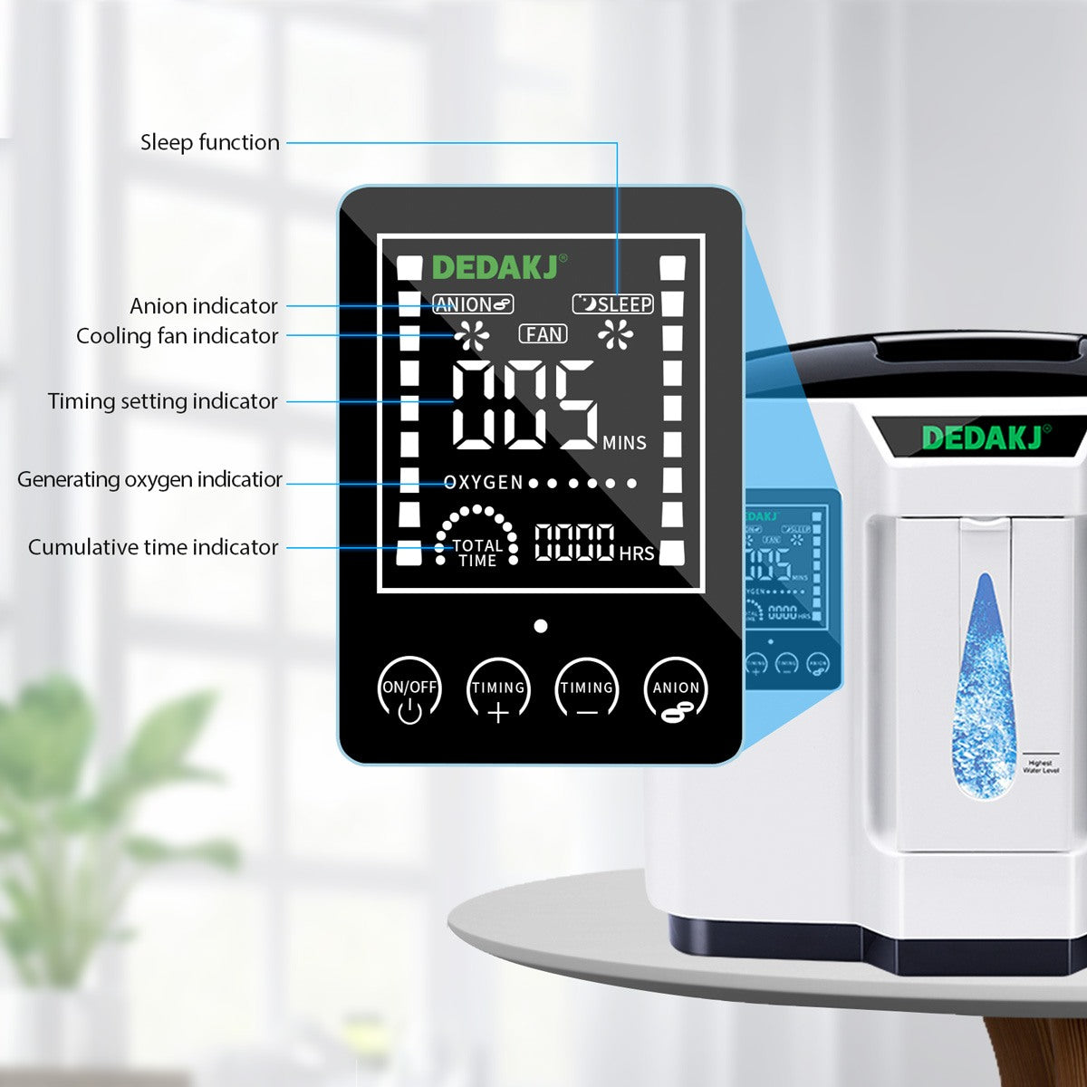 7 Liters 93% High Concentration Continuous Flow Home Oxygen Concentrator DEDAKJ Portable Oxygen Generator without Nebulizer Function 110V/220V DE-1A