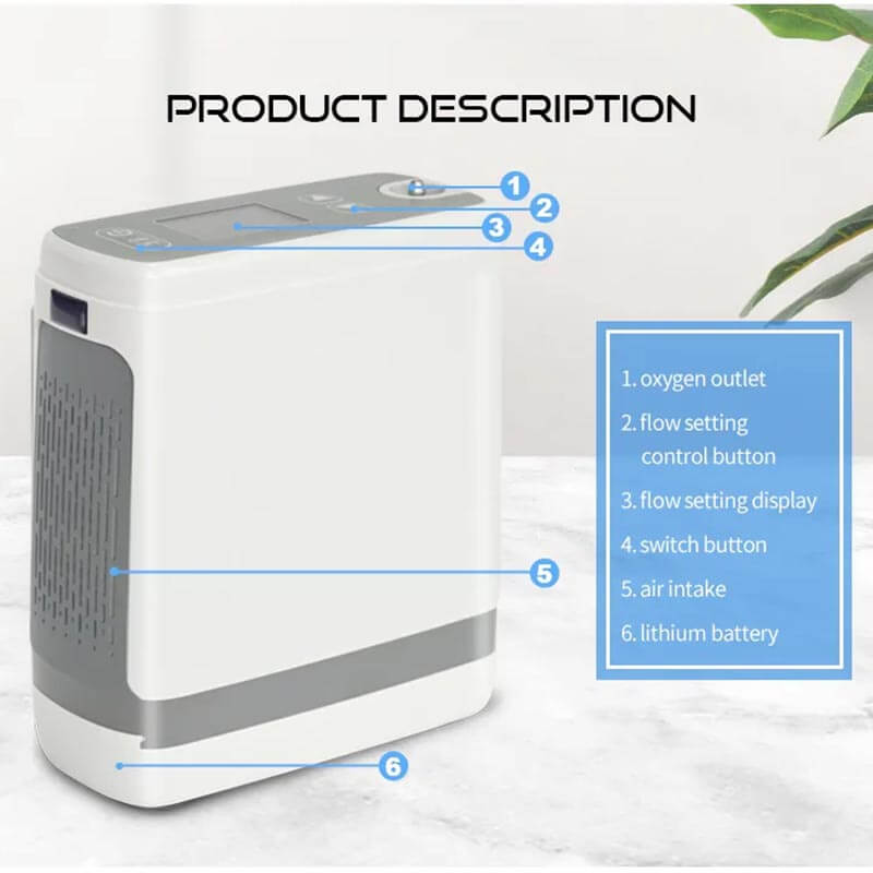 High Purity Light Weight 5liter Portable Oxygen Concentrator Small Size Oxygen Concentrator with Rechargeable Battery for Vehicle Air Travel