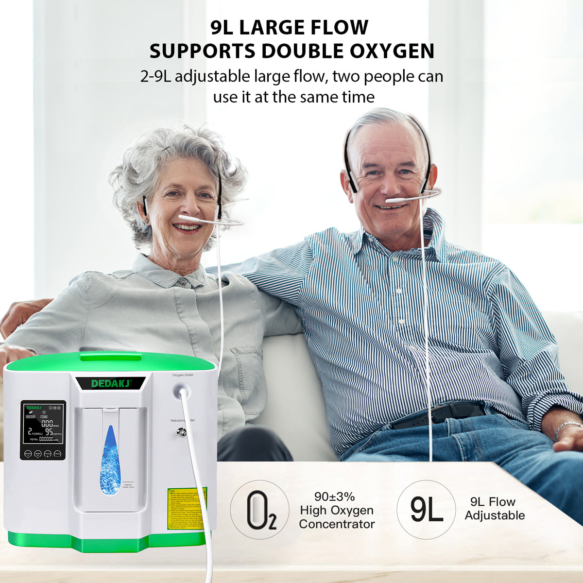 DEDAKJ 9liter continuous flow home oxygen concentrator DE-2AW