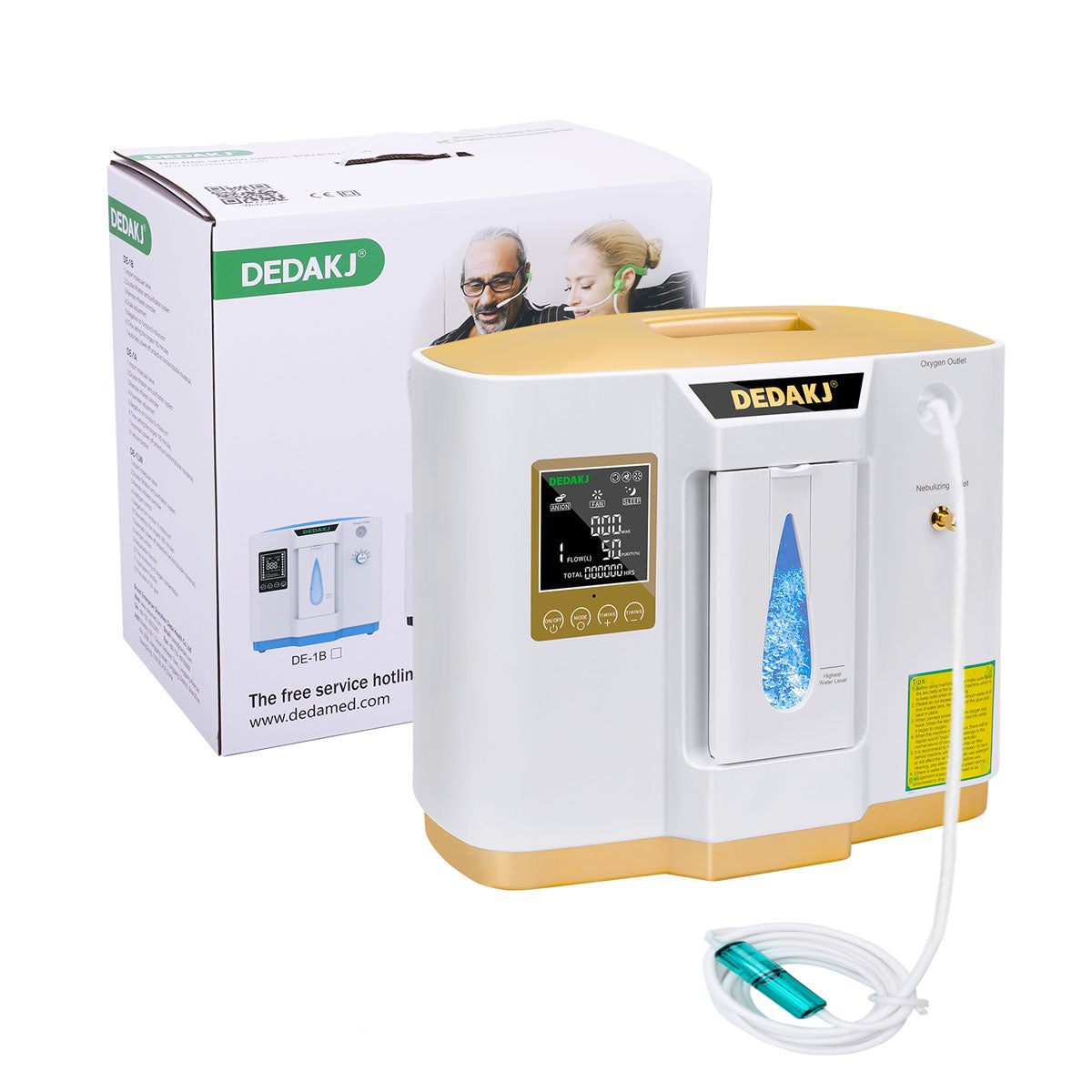 Concentrador de Oxígeno 7L para Uso Doméstico DEDAKJ 93% Generador de Oxígeno Portátil con Función Nebulizador 110V/220V DE-1LW