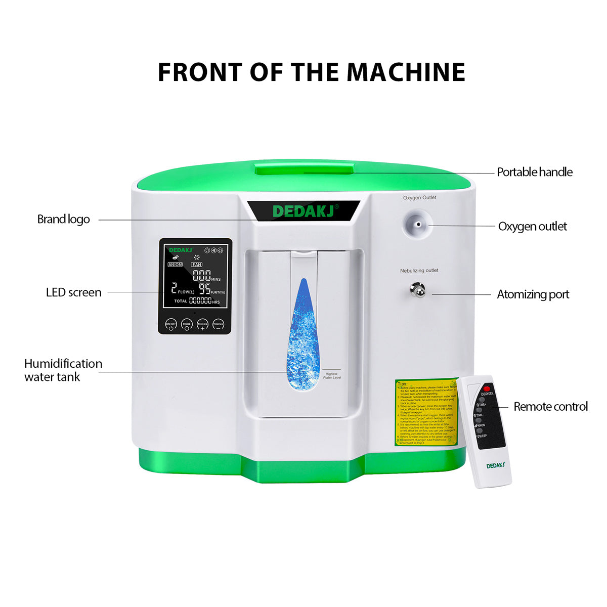 DEDAKJ 9liter continuous flow home oxygen concentrator DE-2AW