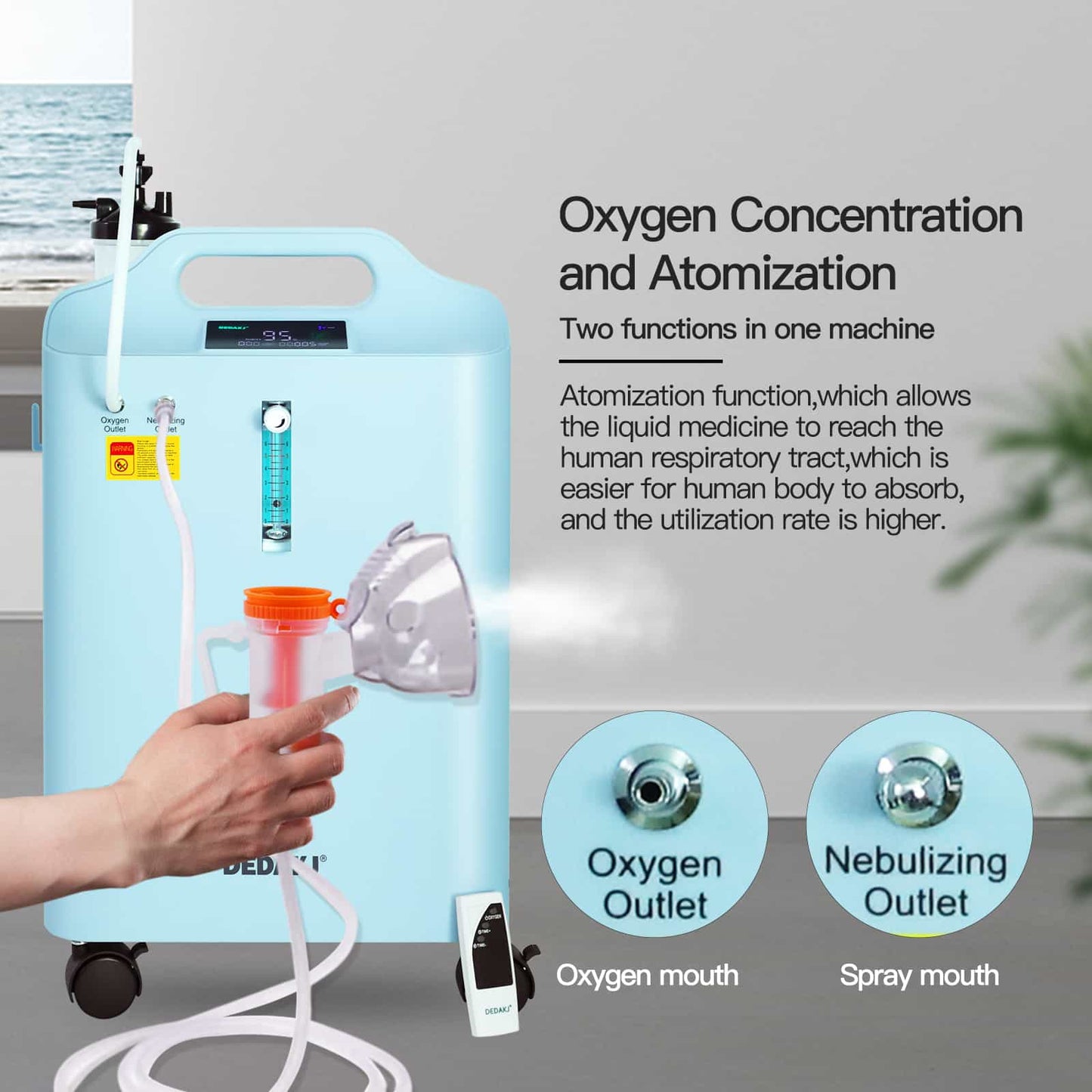 DEDAKJ Concentrador de Oxígeno Médico de 5 Litros 10 Litros 95% Alta Pureza Máquina Generadora de Oxígeno Terapia de Oxígeno en Casa con Función de Nebulizador 110V/220V