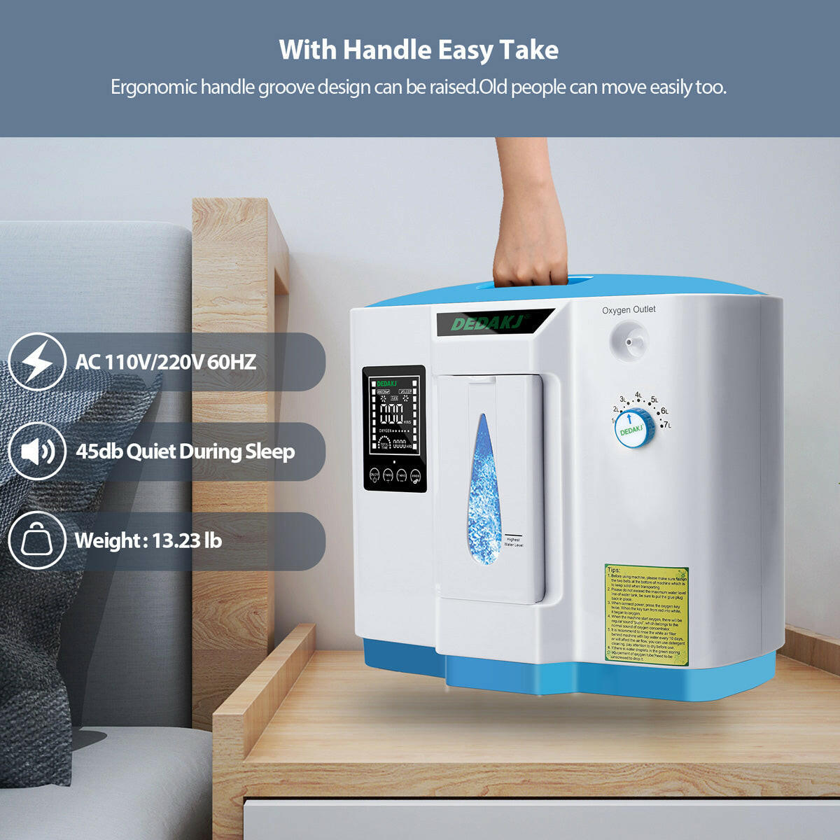 7liter continuous flow home DEDAKJ oxygen concentrator DE-1B