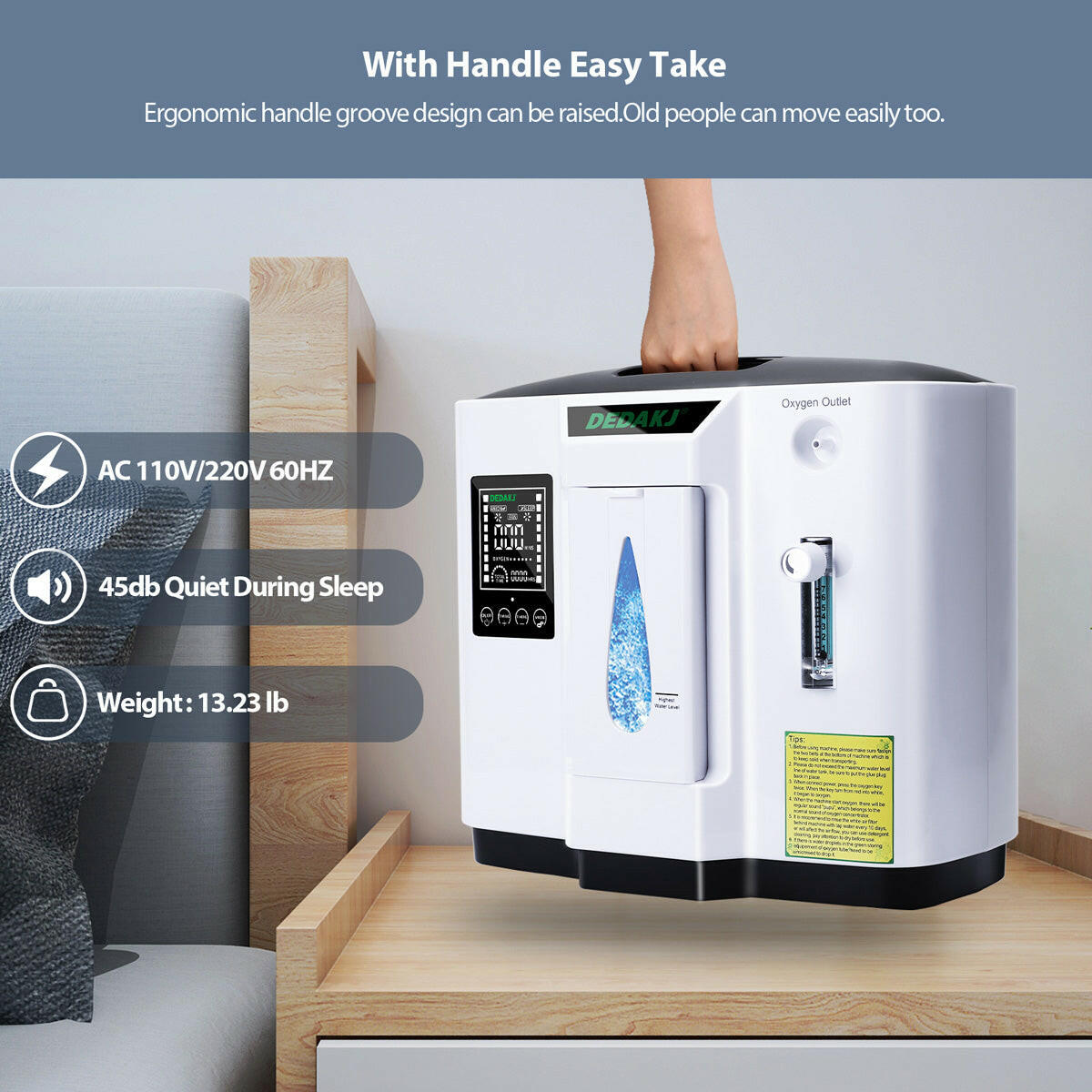 DEDAKJ 7liter continuous flow home oxygen concentrator DE-1A
