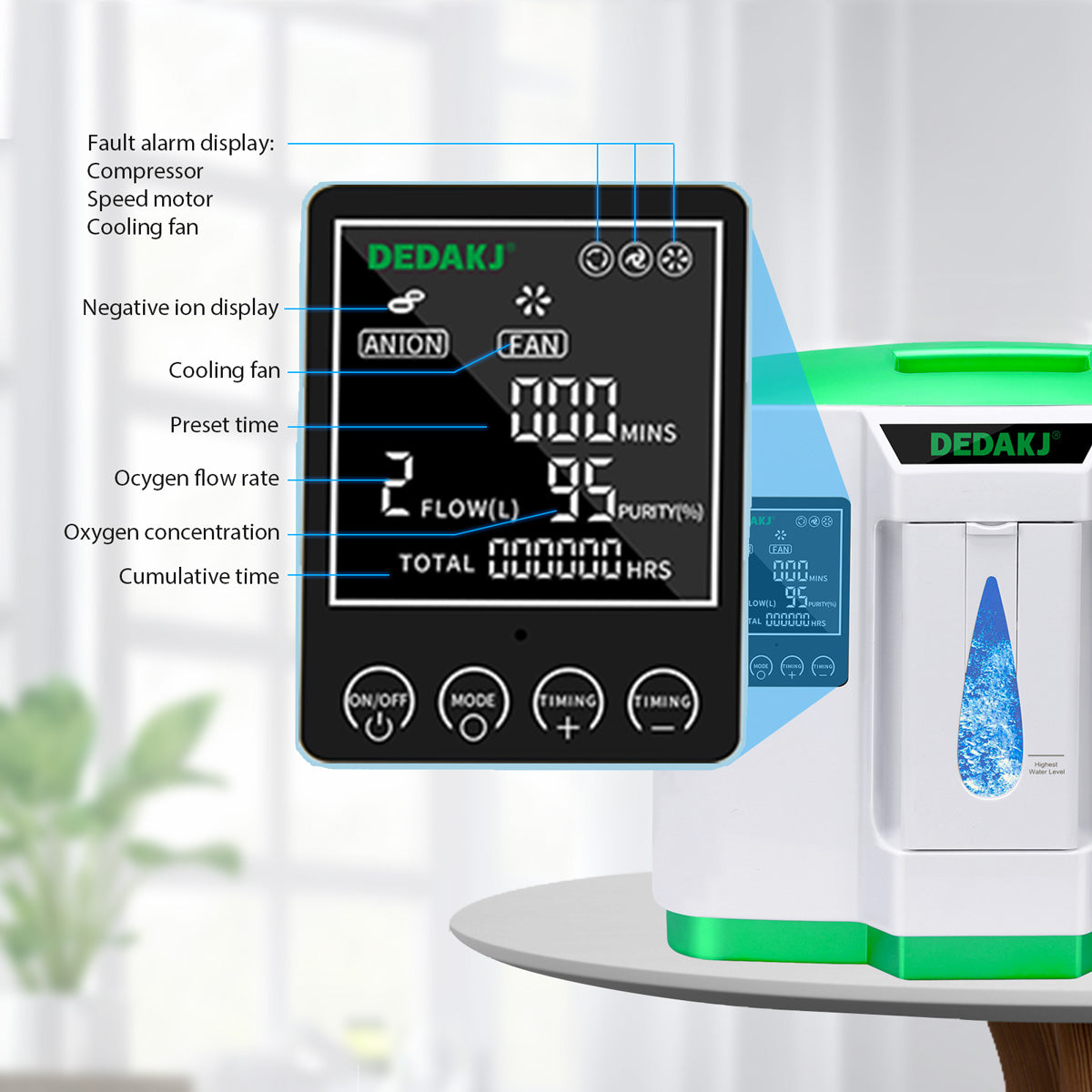 DEDAKJ 9liter continuous flow home oxygen concentrator DE-2AW