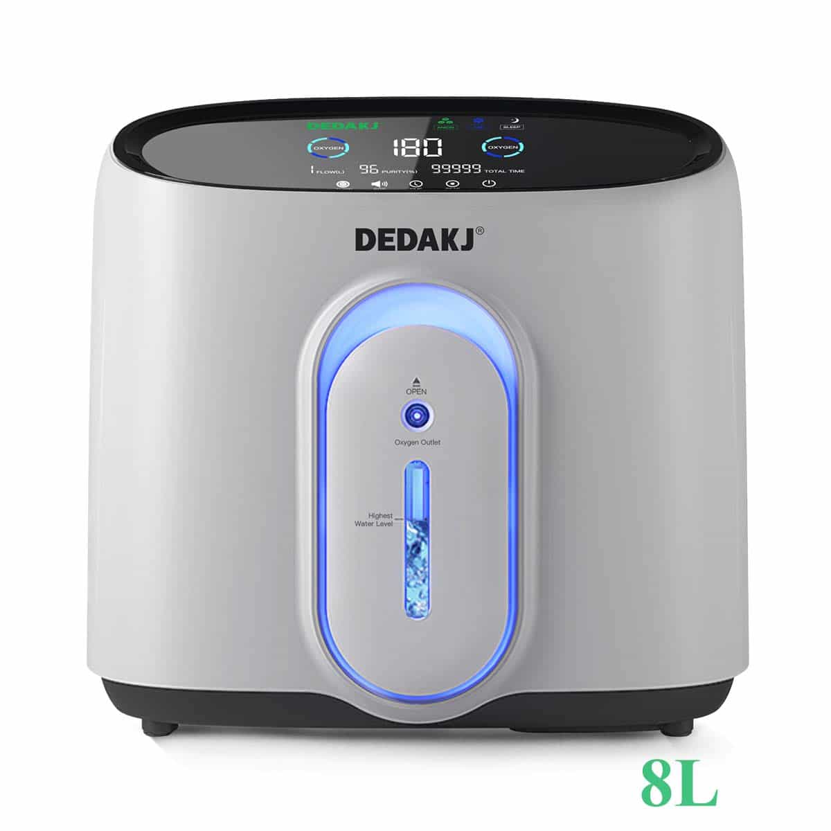 Generador de oxígeno continuo DEDAKJ, concentrador de oxígeno ajustable de 1 a 8 l, máquina DE-Q1W para uso doméstico con función de nebulizador, funcionamiento nocturno con bajo nivel de ruido