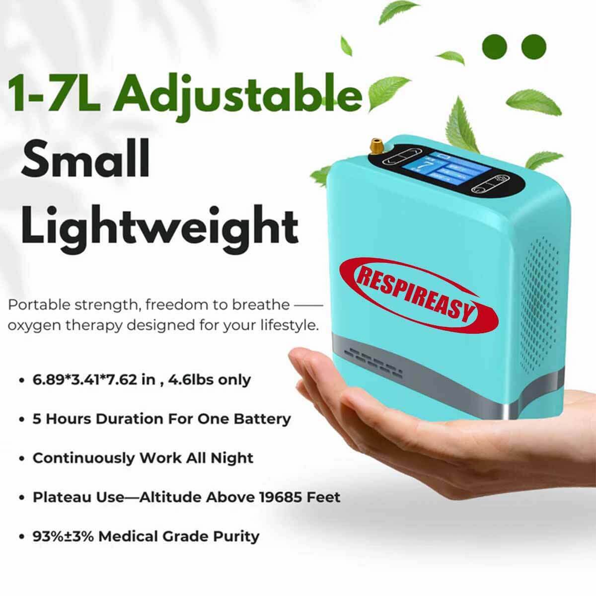 DEDAKJ Small Portable Oxygen Concentrator 7 L/min 93% High Pure Oxygen Rechargeable Battery Powered Compact Oxygen Making Machine for Home & Outdoor Use