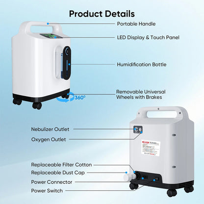 DEDAKJ 2-9 Liter Sauerstoffkonzentrator für Zuhause, Dauerfluss-Sauerstoffgenerator, tragbares Sauerstoffgerät 110V/220V RE-P2L