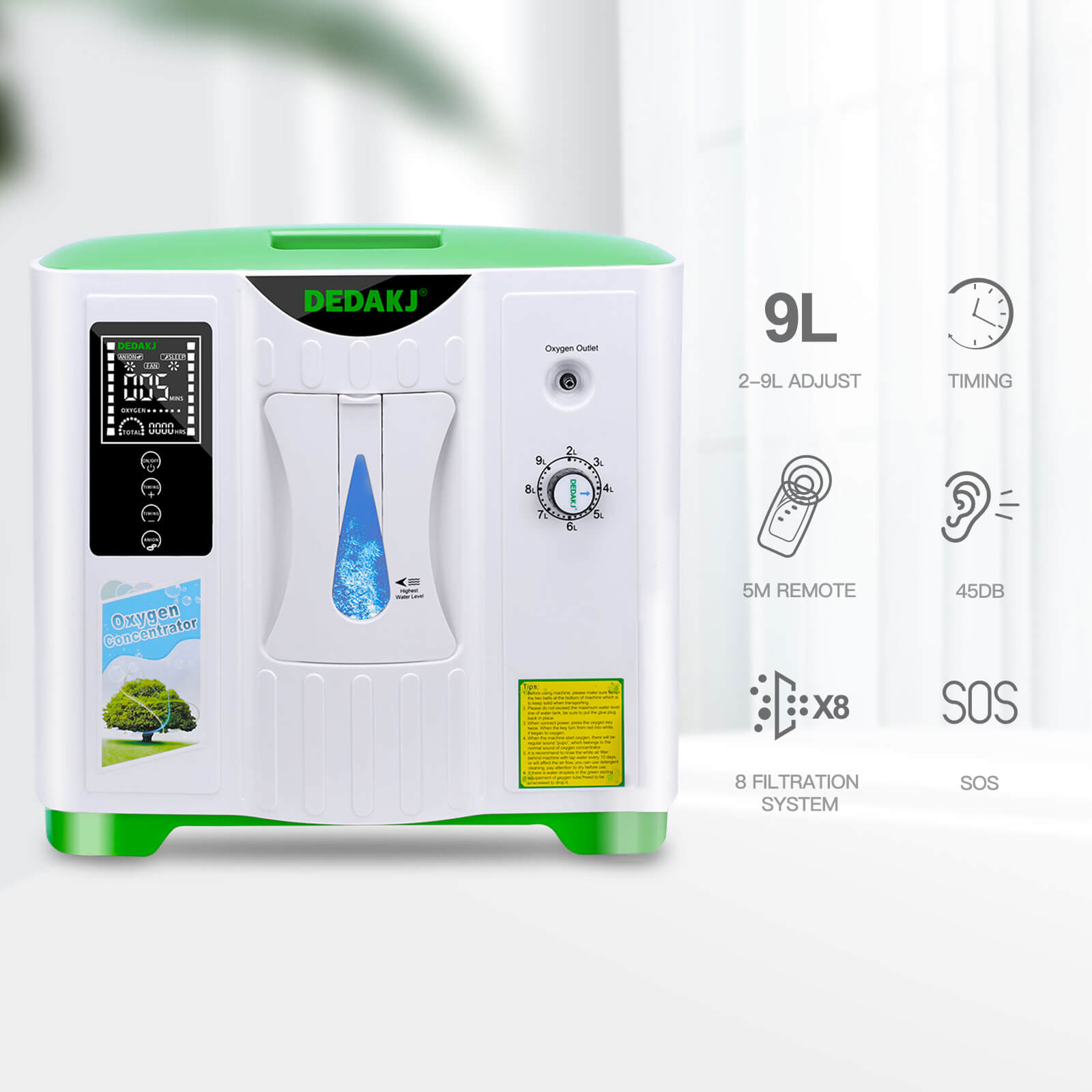 DEDAKJ 1L 5L 7L 9L 10 Liter 93% Oxygen Concentrator O2 Oxygen Generator ...