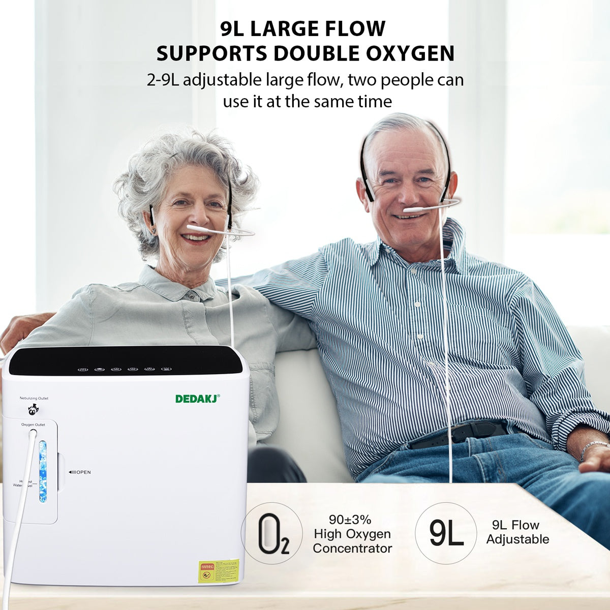 Buy DEDAKJ Portable Oxygen Concentrator 9 Liter Continuous Flow Home Oxygen Generator Concentrador De Oxígeno Compact O2 Making Machine (Continuous Flow Rate, Support Whole Night Working )