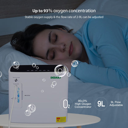 Buy DEDAKJ Portable Oxygen Concentrator 9 Liter Continuous Flow Home Oxygen Generator Concentrador De Oxígeno Compact O2 Making Machine (Continuous Flow Rate, Support Whole Night Working )