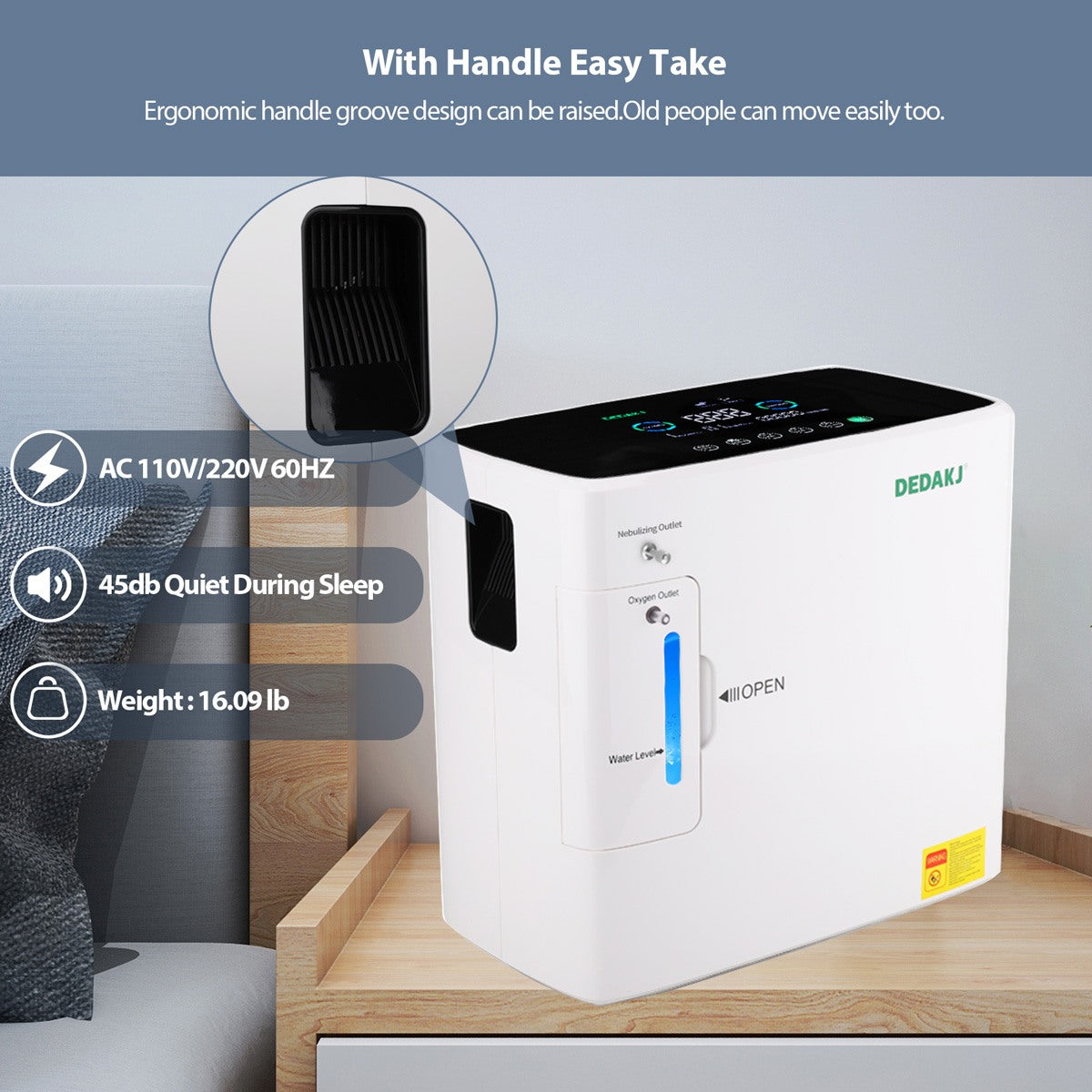 Buy DEDAKJ Portable Oxygen Concentrator 9 Liter Continuous Flow Home Oxygen Generator Concentrador De Oxígeno Compact O2 Making Machine (Continuous Flow Rate, Support Whole Night Working )