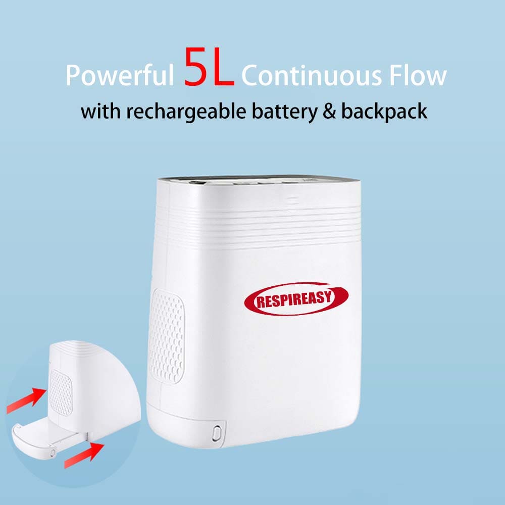 Portable Oxygen Concentrator 5 Liter Continuous Flow Rate Mini Size Rechargeable POC Oxygenerator O2 Making Machine with 6700mA Battery