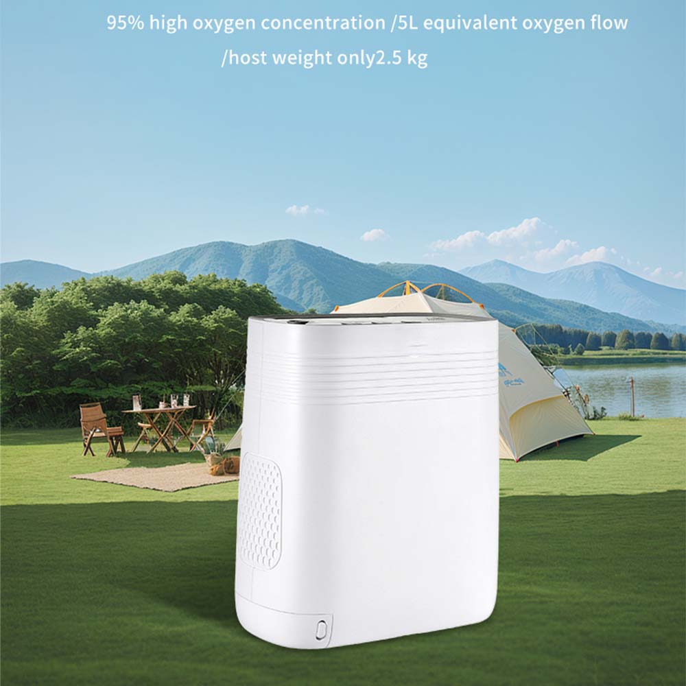Portable Oxygen Concentrator 5 Liter Continuous Flow Rate Mini Size Rechargeable POC Oxygenerator O2 Making Machine with 6700mA Battery