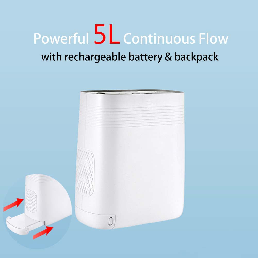 Portable Oxygen Concentrator 5 Liter Continuous Flow Rate Mini Size Rechargeable POC Oxygenerator O2 Making Machine with 6700mA Battery