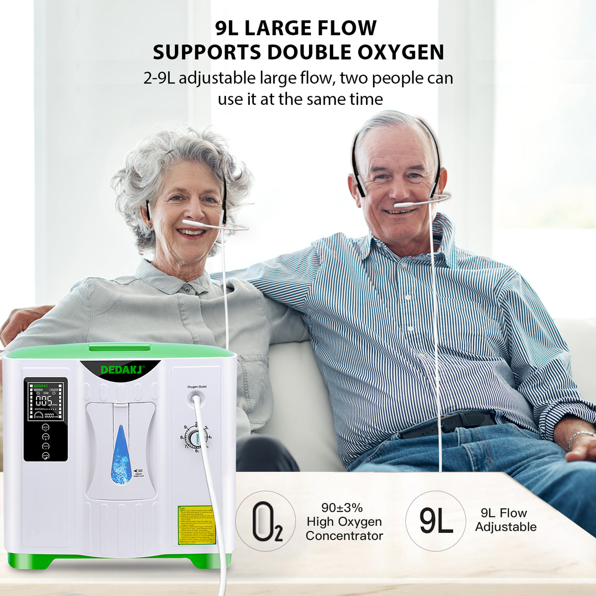 Buy 9L Oxygen Concentrator DEDAKJ 93% Concentration Care Portable Oxygen Concentrators for Home 110V/220V DE-2A