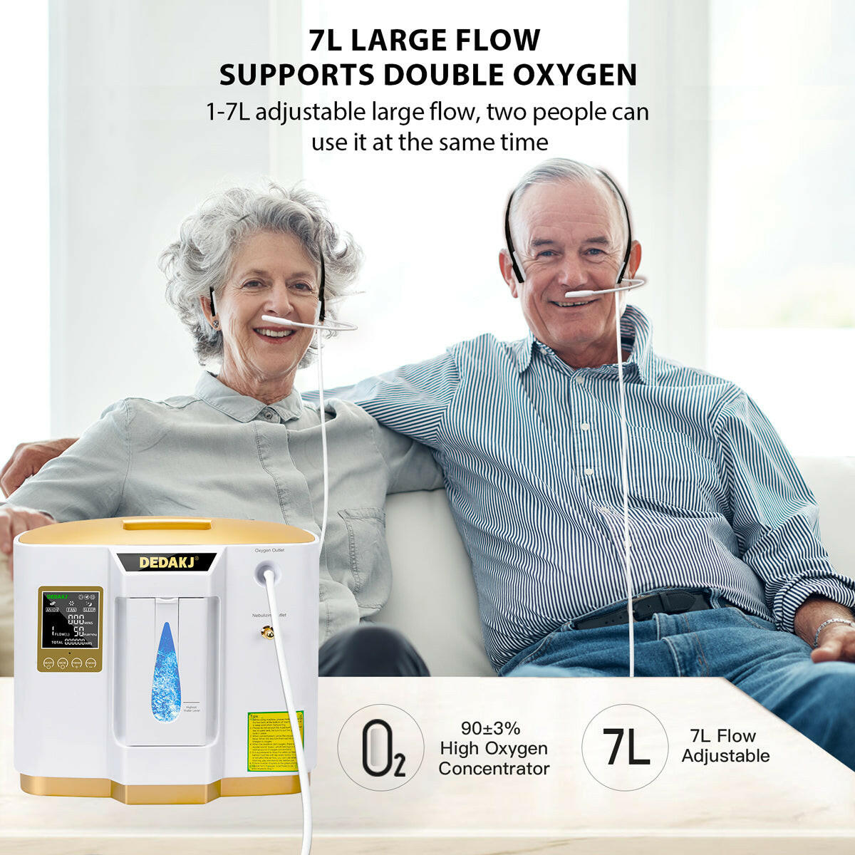 DEDAKJ 7liter continuous flow home oxygen concentrator DE-1LW