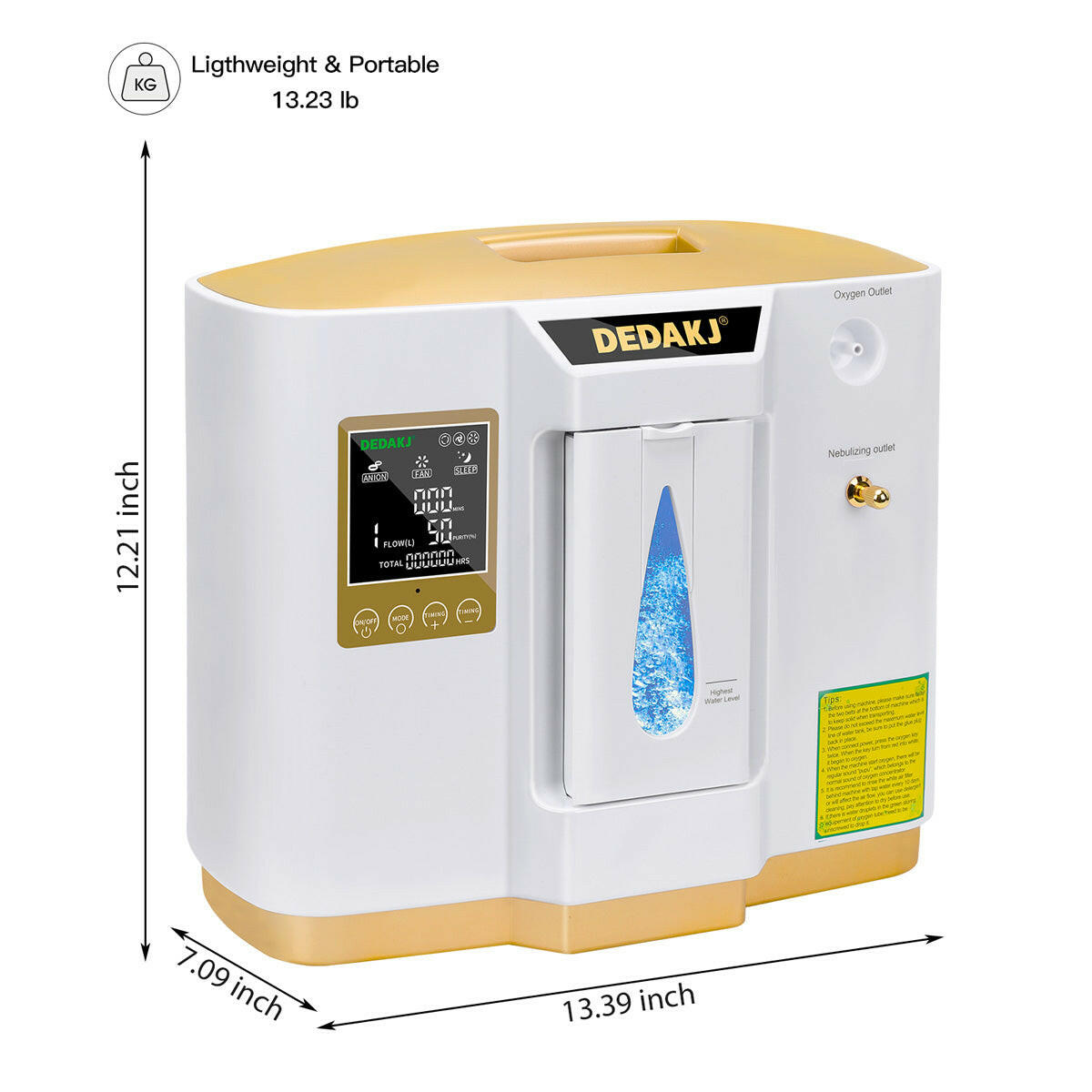 DEDAKJ 7liter continuous flow home oxygen concentrator DE-1LW