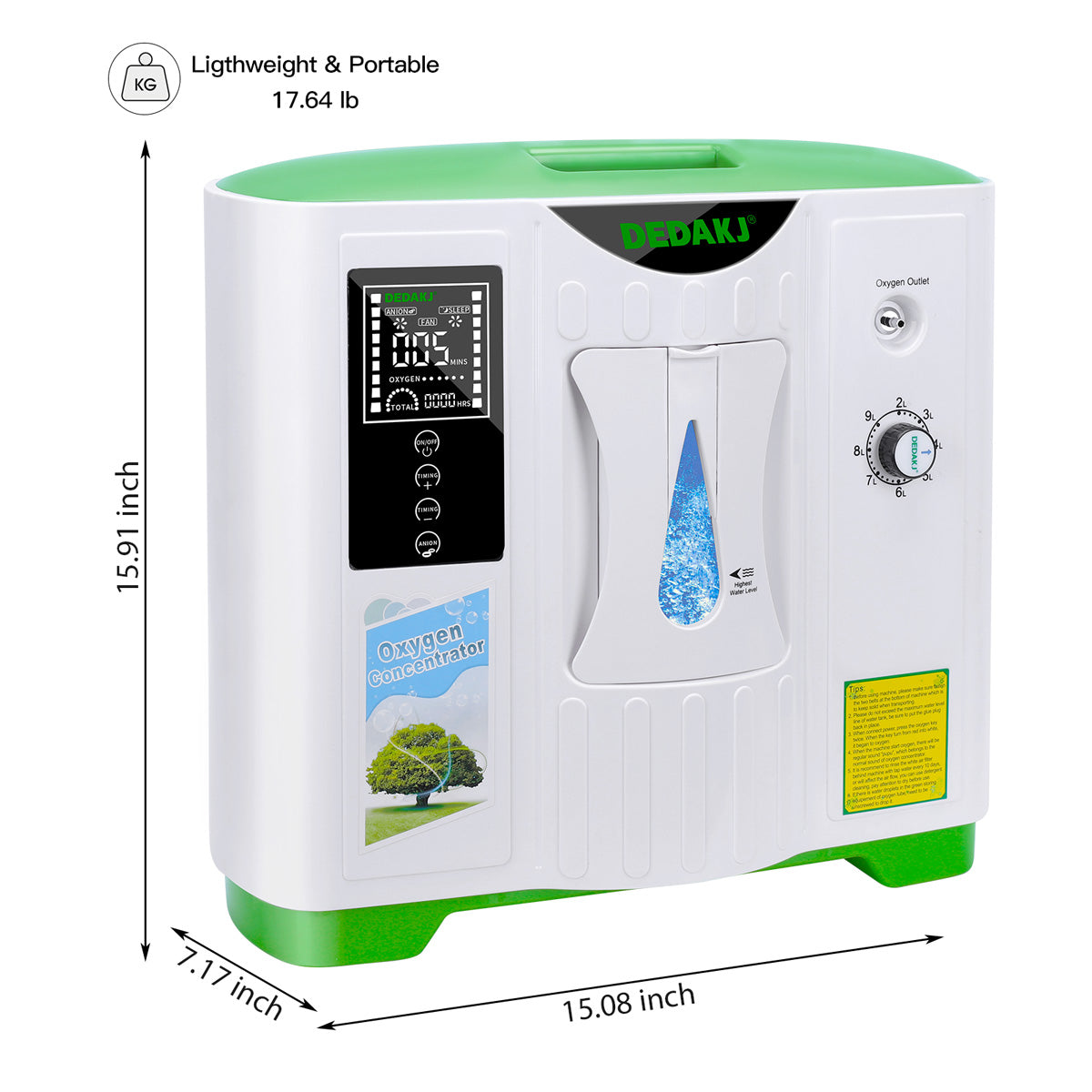 DEDAKJ 9 liter continuous flow home oxygen concentrator DE-2A