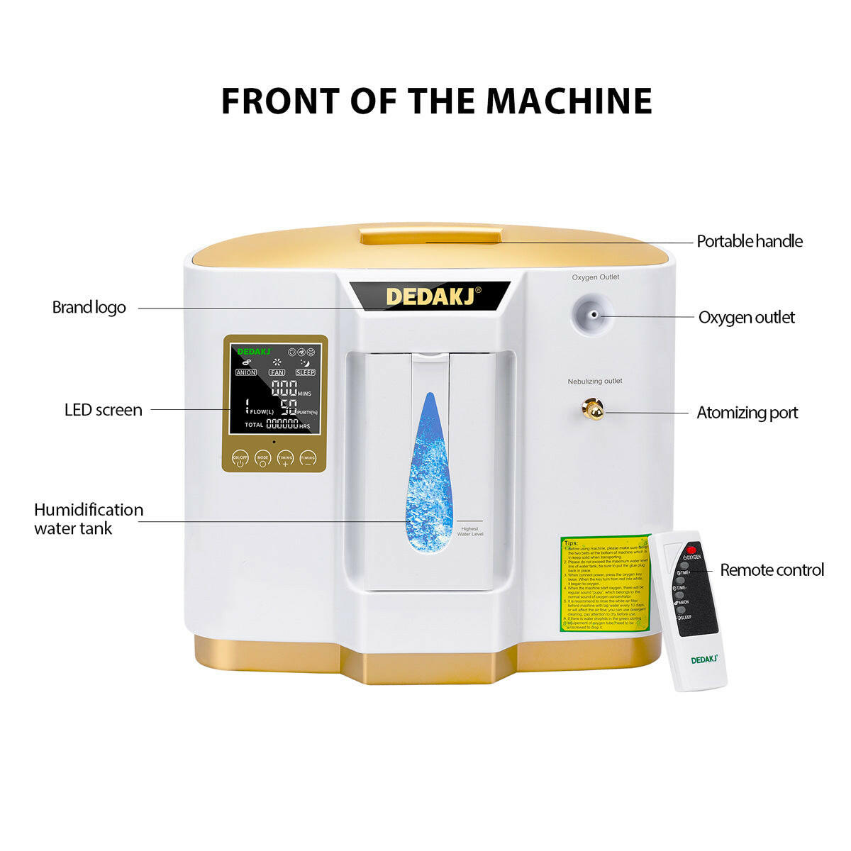DEDAKJ 7liter continuous flow home oxygen concentrator DE-1LW