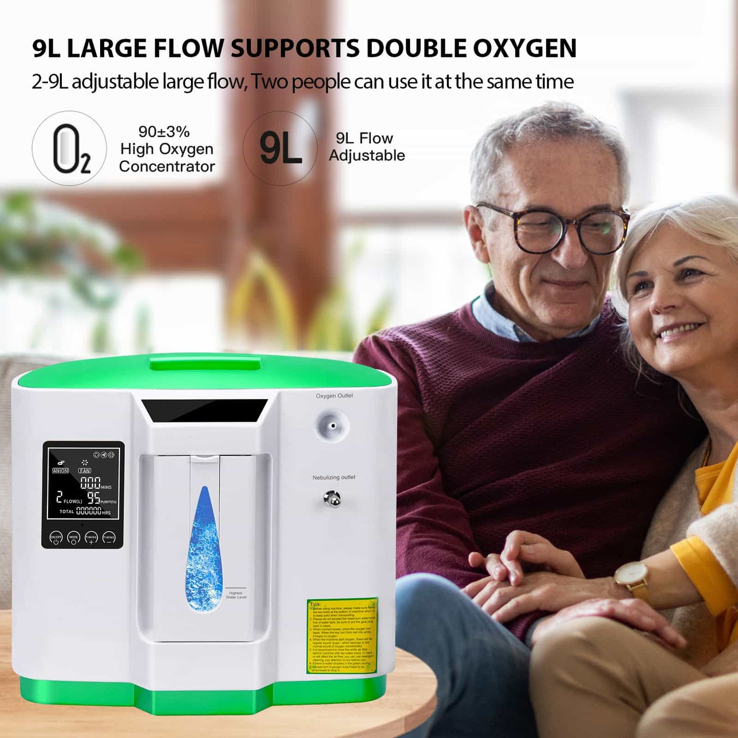 DEDAKJ 9liter continuous flow home oxygen concentrator DE-2AW