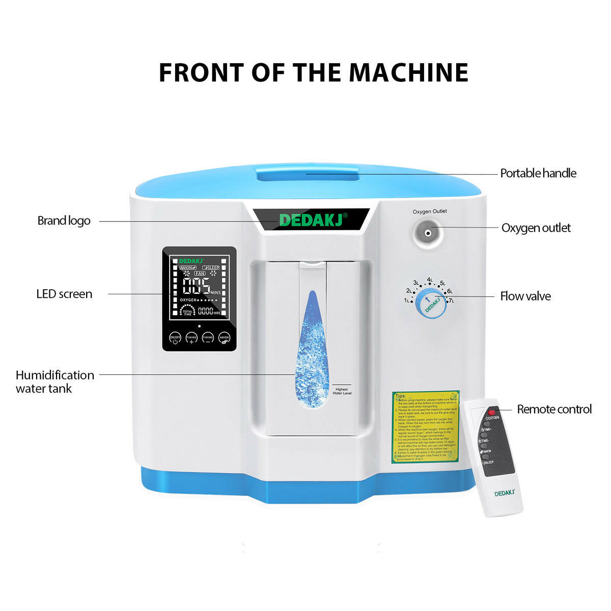 DEDAKJ 7liter continuous flow home oxygen concentrator DE-1B