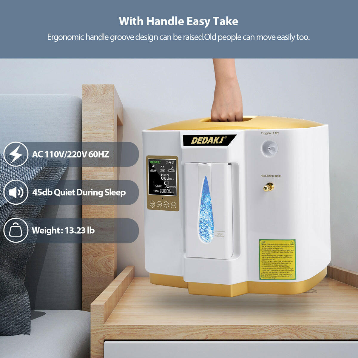 DEDAKJ 7liter continuous flow home oxygen concentrator DE-1LW