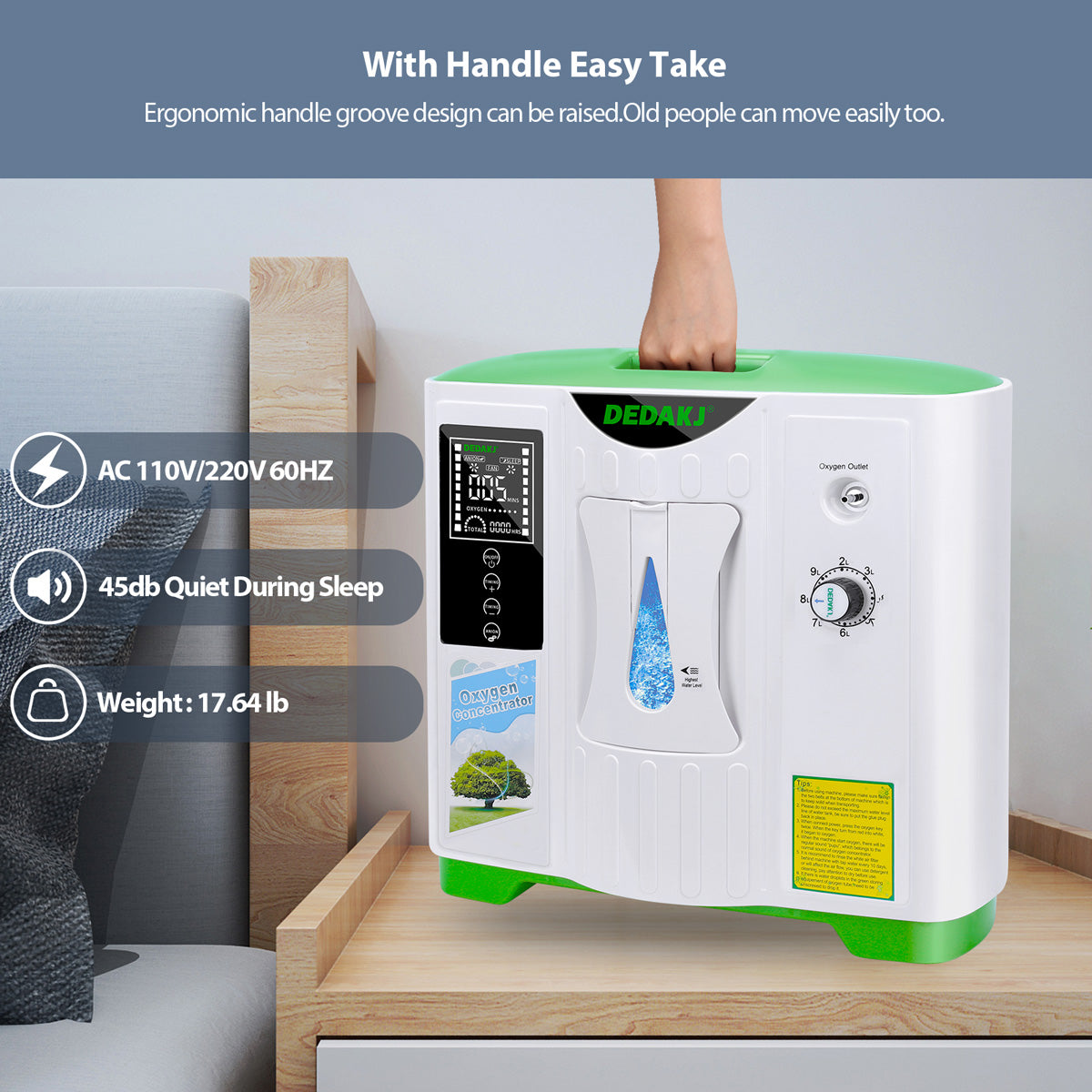 Buy 9L Oxygen Concentrator DEDAKJ 93% Concentration Care Portable Oxygen Concentrators for Home 110V/220V DE-2A