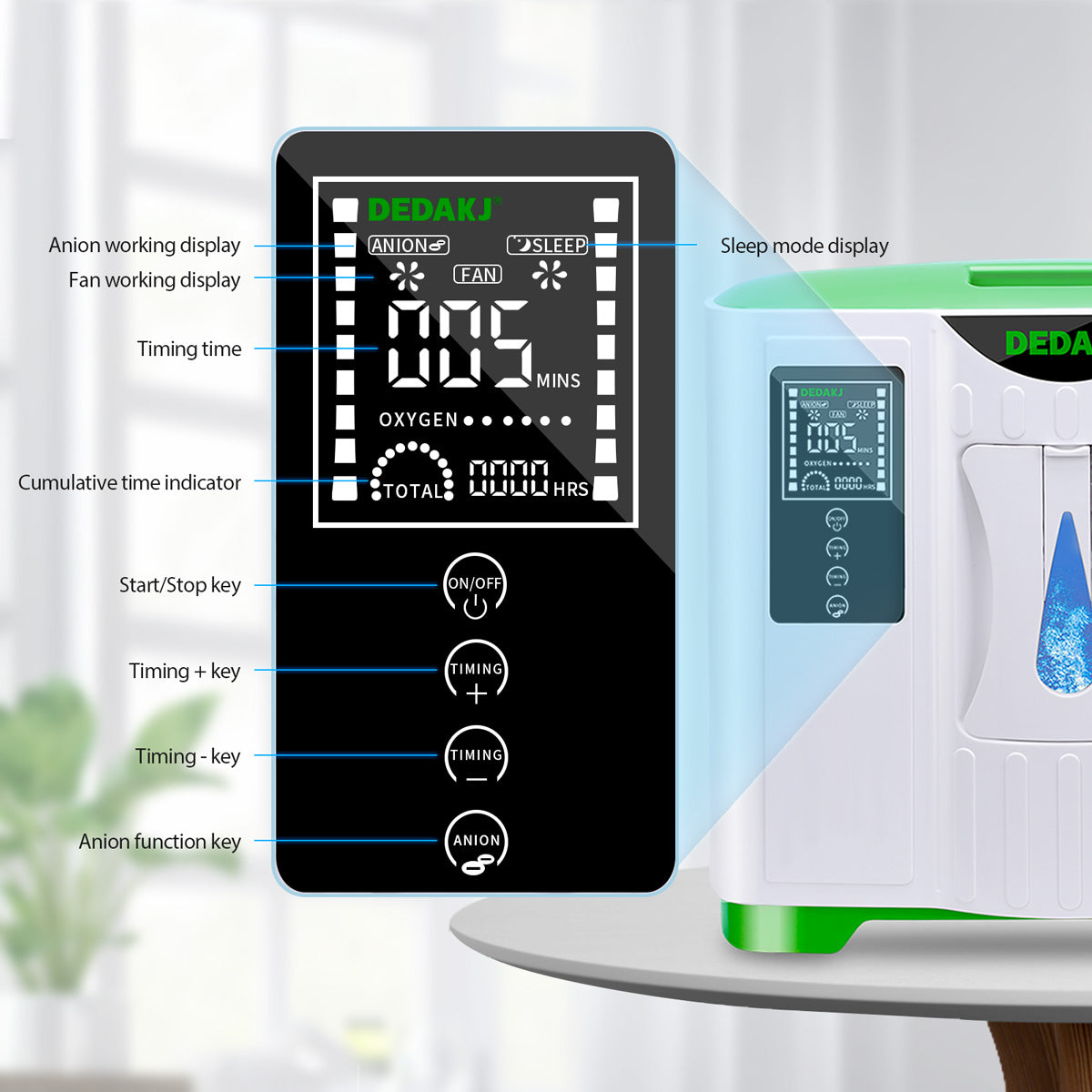 Buy 9L Oxygen Concentrator DEDAKJ 93% Concentration Care Portable Oxygen Concentrators for Home 110V/220V DE-2A