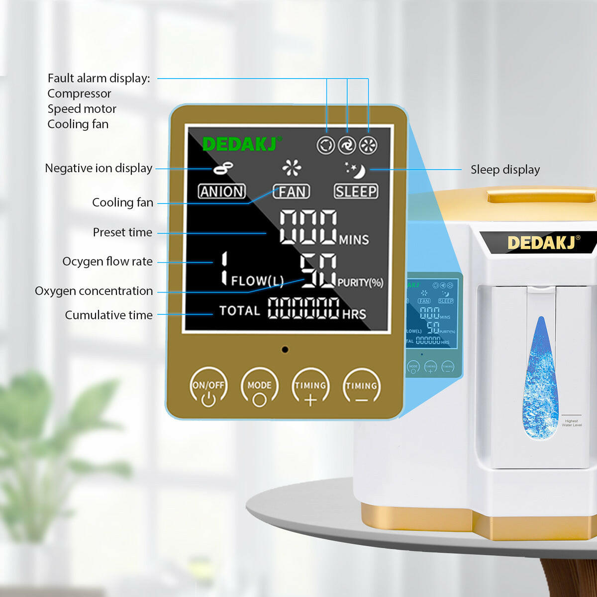 DEDAKJ 7liter continuous flow home oxygen concentrator DE-1LW